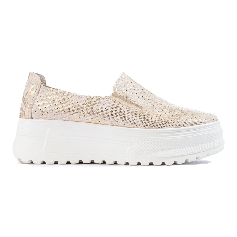 Chaussures à enfiler en cuir pour femmes dorées Shelovet d'or