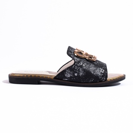 Tongs roses pour femmes avec décoration dorée de Shelovet noir