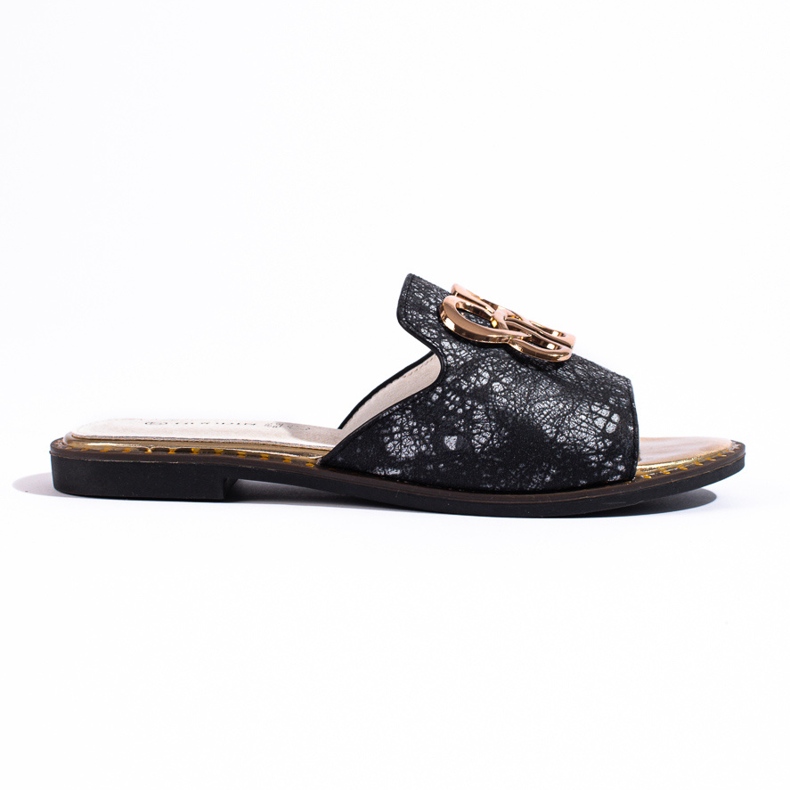 Tongs roses pour femmes avec décoration dorée de Shelovet le noir