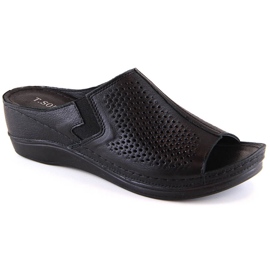 Sandales compensées femme cuir noir avec élastique T.Sokolski L22-518