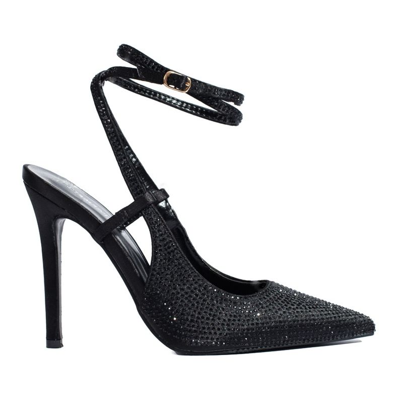 Escarpins noirs à talons hauts avec cristaux de Shelovet le noir Escarpins noirs à talons hauts avec cristaux de Shelovet le noir