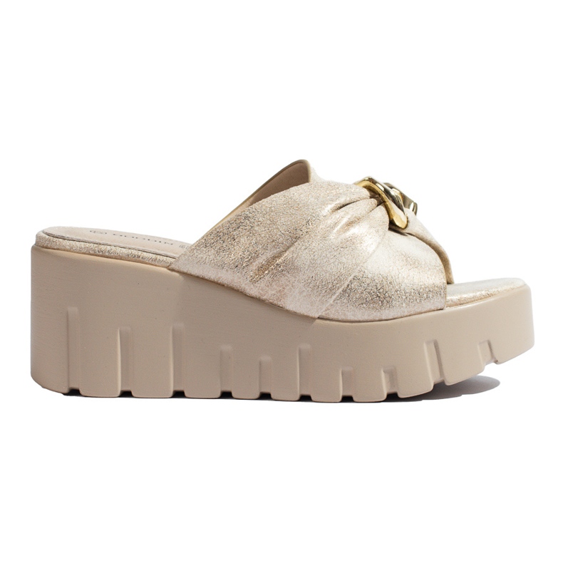 Chaussons compensés Shelovet femme dorés d'or