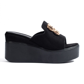 Chaussons compensés en daim noir Shelovet le noir