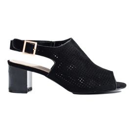 Sandales à talon en daim ajouré noir pour femmes Shelovet
