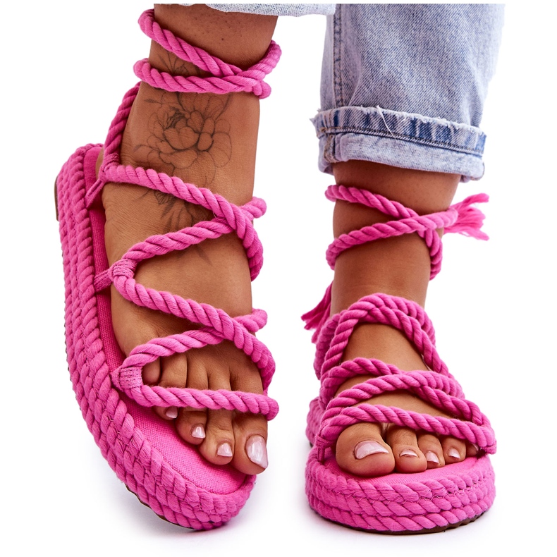 Sandales nouées sur une plate-forme massive Pink Can't Wait rose