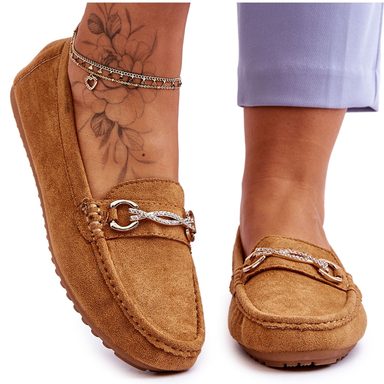 Mocassins Classiques En Daim Avec Embellissement Amera Camel brun