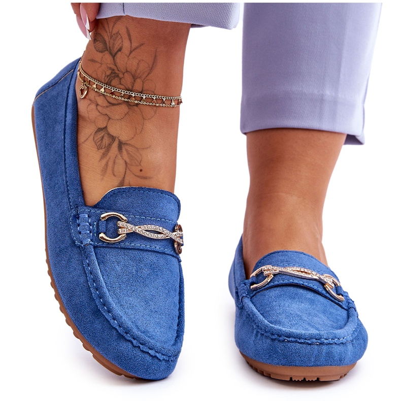 Mocassins Classiques En Daim Avec Embellissement Bleu Amera
