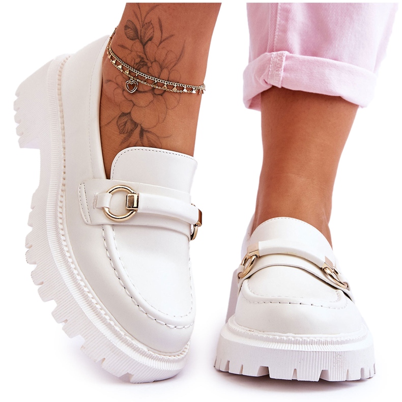 FG1 Mocassins Femme Sur Plateforme Massive Blanc Calypso blanche