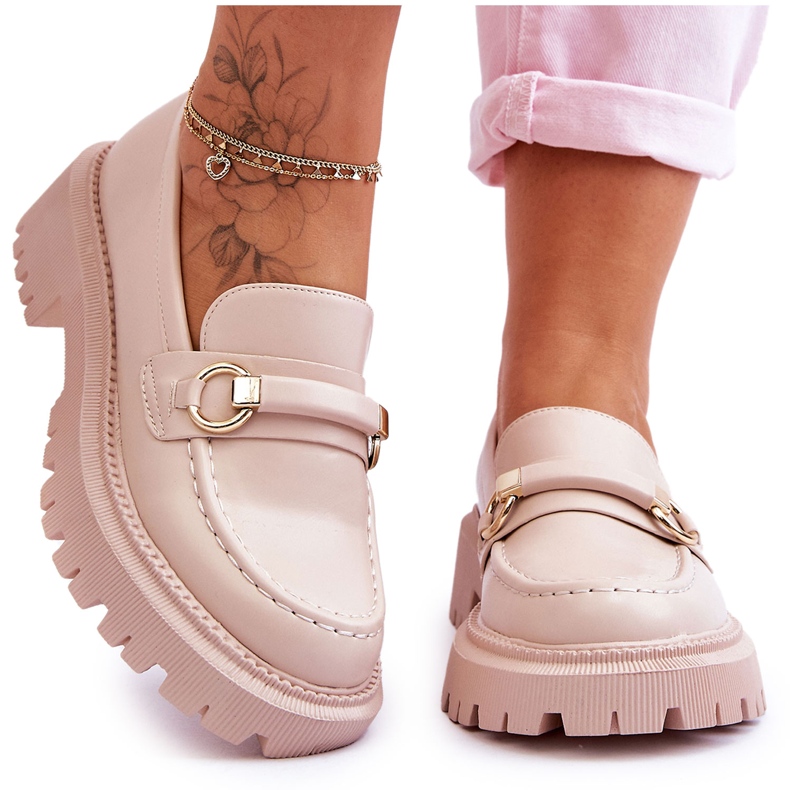 FG1 Mocassins Femme Sur Plateforme Massive Beige Calypso