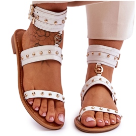 FI1 Sandales pour femmes uniques avec clous Selina blancs blanche