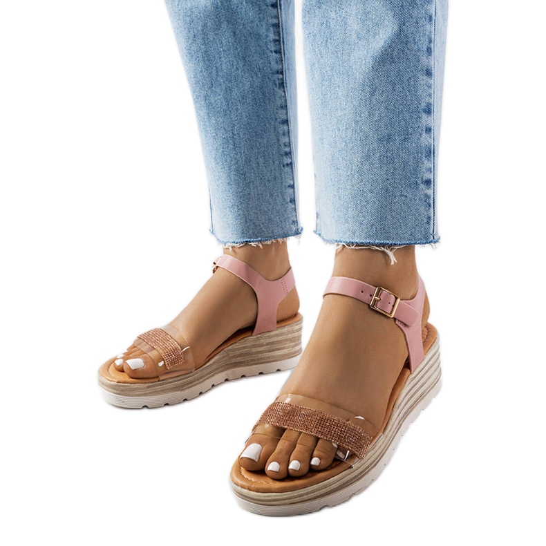 Sandales compensées roses Bussière