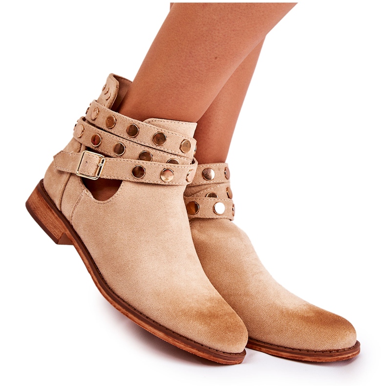 WS1 Bottes pour femmes à jets sur un talon plat Beige Larino