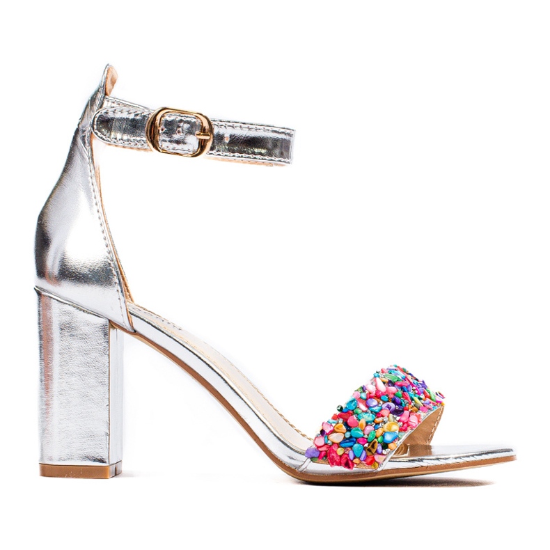 Sandales argentées à blocs de perles Shelovet Sandales argentées à blocs de perles Shelovet