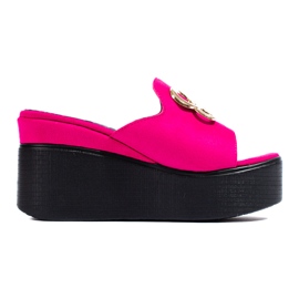 Chaussons en daim fuchsia Shelovet à talon haut rose