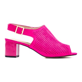 Sandales à talons en daim fuchsia ajouré pour femmes Shelovet rose