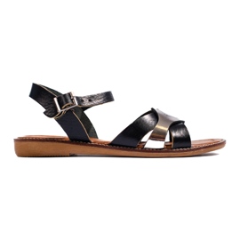 Sandales plates en cuir noir W. Potocki le noir