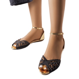 Sandales noires ajourées avec zircons Aubrette le noir