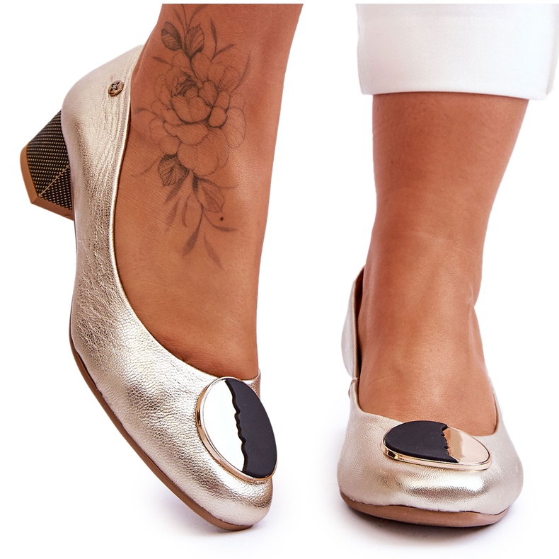 Escarpin Talon Bas en Cuir Maciejka 05960-25 Doré d'or Escarpin Talon Bas en Cuir Maciejka 05960-25 Doré d'or