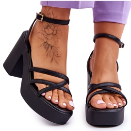 FS1 Sandales à talons Shemira noires à la mode avec sangles