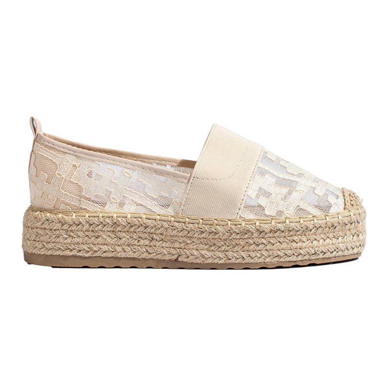 Espadrilles en dentelle sur la plateforme Shelovet noir beige Espadrilles en dentelle sur la plateforme Shelovet noir beige