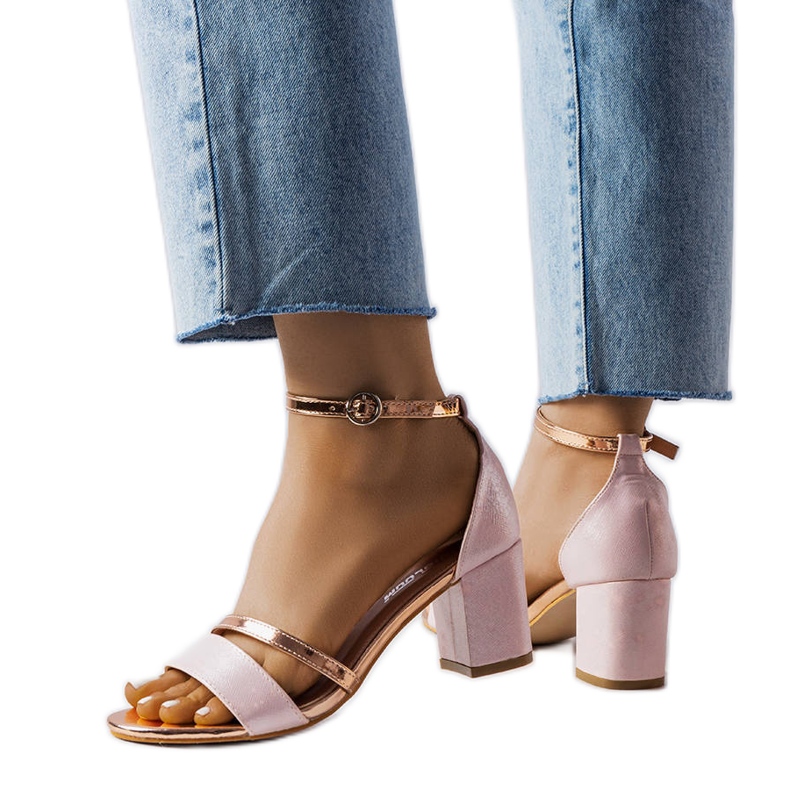 Sandales blocs Tetradi rose et or