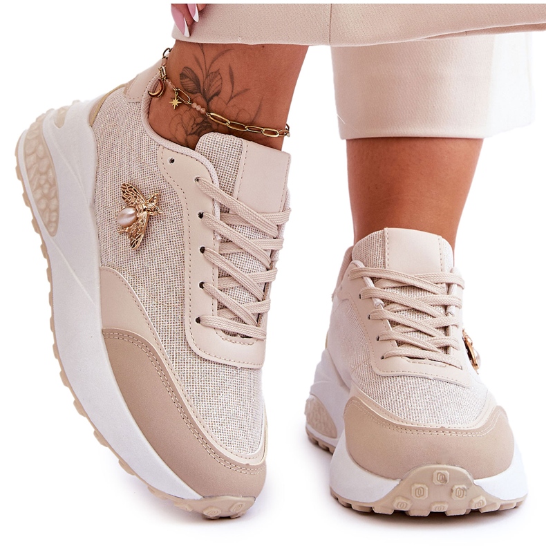 PS1 Chaussures de sport brillantes avec décoration Seneca beige