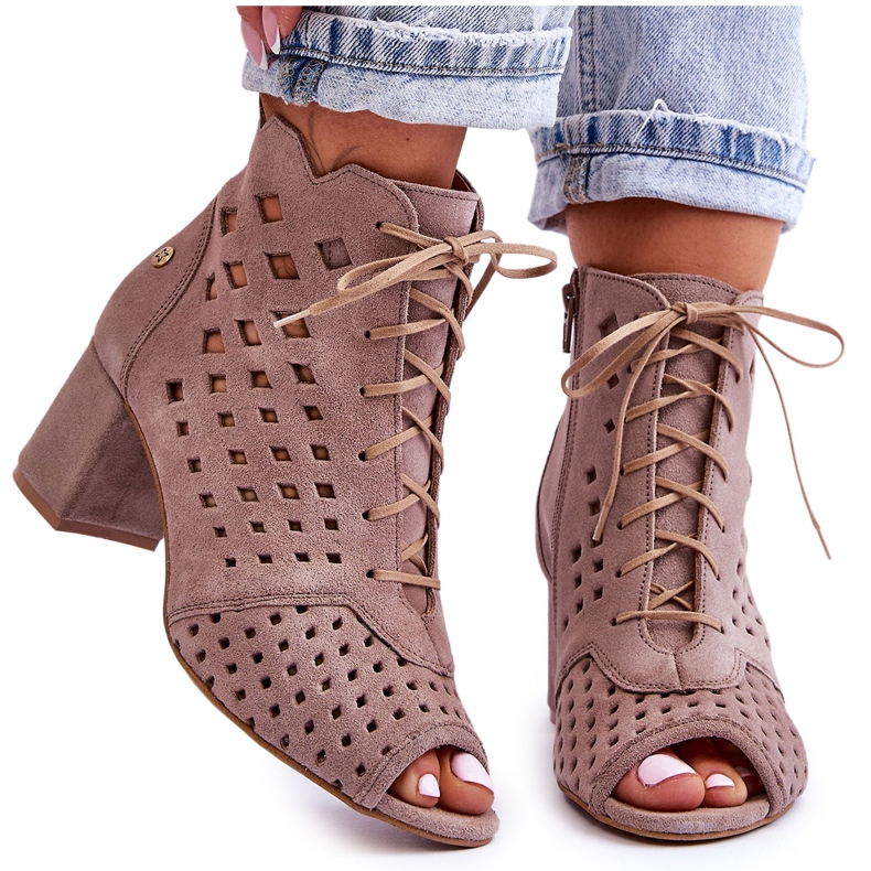 Bottine Daim Motif Ajouré Maciejka 05966-10 Beige Foncé