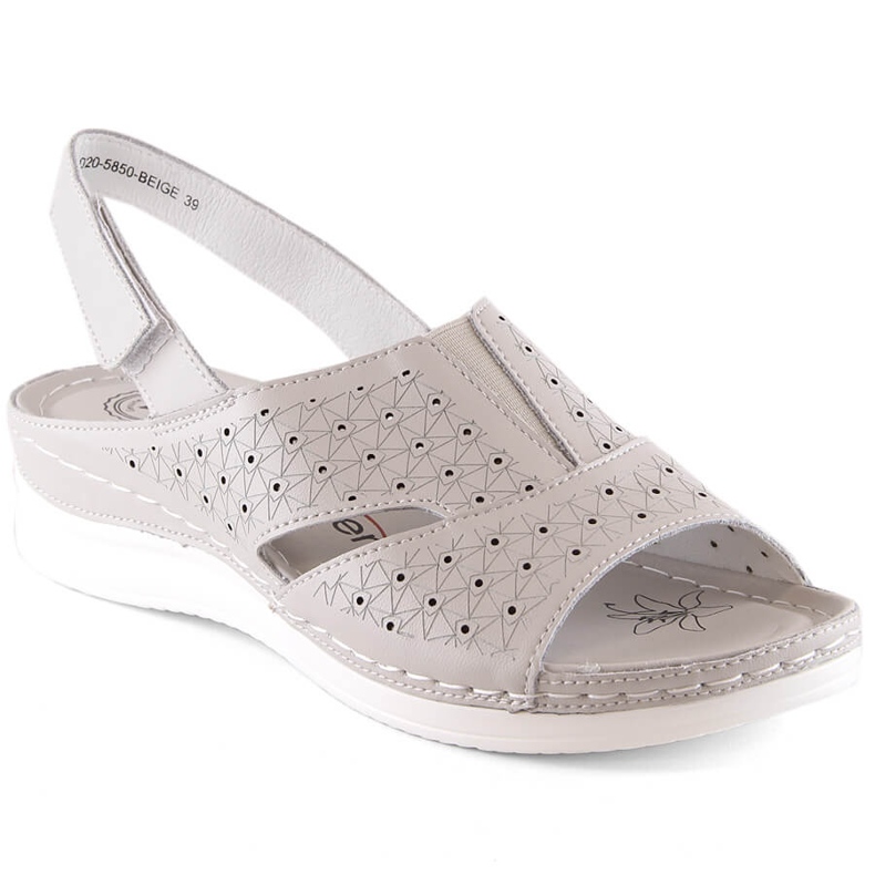 Sandales confortables en cuir pour femme avec élastique et velcro beige eVento 5850