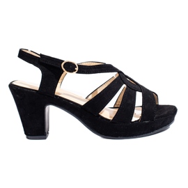 Sandales à talons en daim noir pour femmes de Shelovet