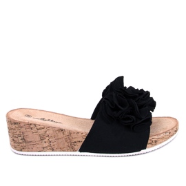 BM Sandales compensées à fleurs de Peluso Black le noir