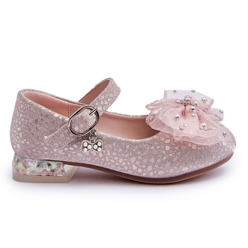 PA1 Ballerines Enfant Avec Noeud Velcro Argenté-Rose Nicola