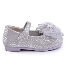 Ballerines Enfant Avec Noeud Et Velcro Paillettes Gris Argenté Elisa Ballerines Enfant Avec Noeud Et Velcro Paillettes Gris Argenté Elisa