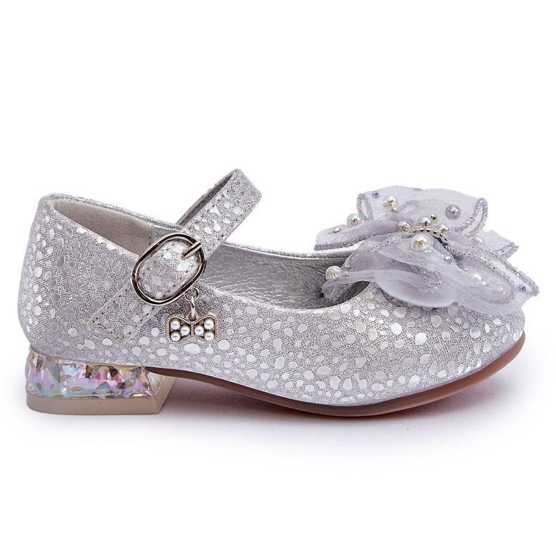 PA1 Ballerines Enfant Avec Noeud Velcro Gris Argenté Nicola