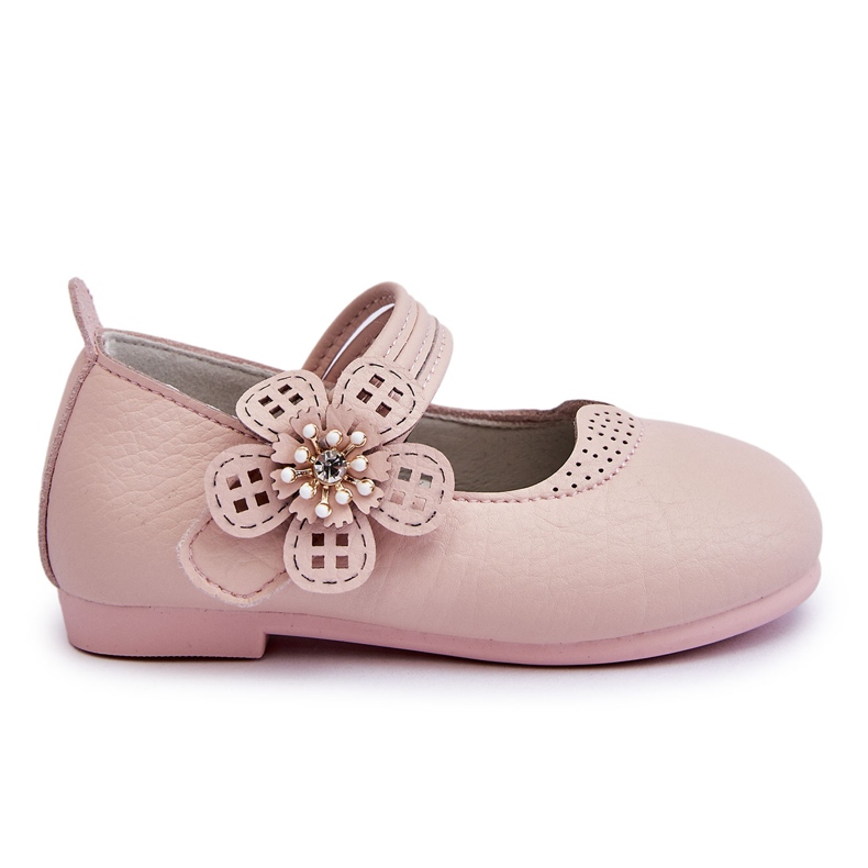 PA1 Ballerines Enfant En Cuir Avec Fleur Rose Cobi
