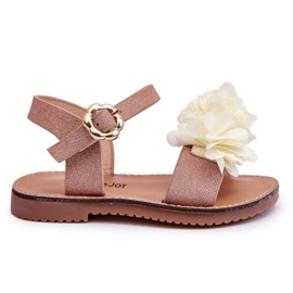 Sandales pour enfants à la mode avec des fleurs en poly beige-doré