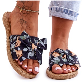 FK1 Chaussons Femme Avec Nœud En Tissu Fleur Noire le noir