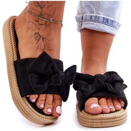 FK1 Chaussons Femme En Daim Avec Nœud Noir Fency le noir