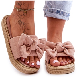 Chaussons Femme En Daim Avec Nœud Rose Fency beige