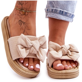 FK1 Chaussons Femme En Daim Avec Nœud Beige Fency
