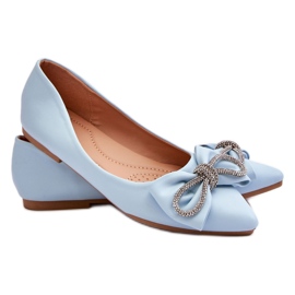 WS1 Ballerines élégantes avec un nœud et des strass bleus à usage unique