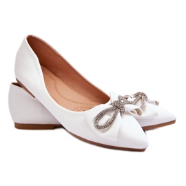 WS1 Ballerines Elégantes Avec Un Noeud Et Strass Blanc Une Fois blanche