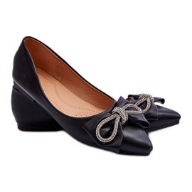 WS1 Ballerines Élégantes Avec Un Noeud Et Des Bijoux Noir Une Fois le noir