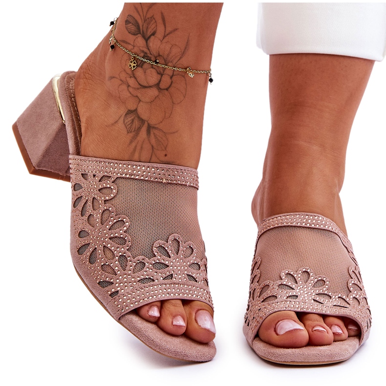 S.Barski Talons des femmes avec maillage et zircons S. Barski KV-612-1 Beige