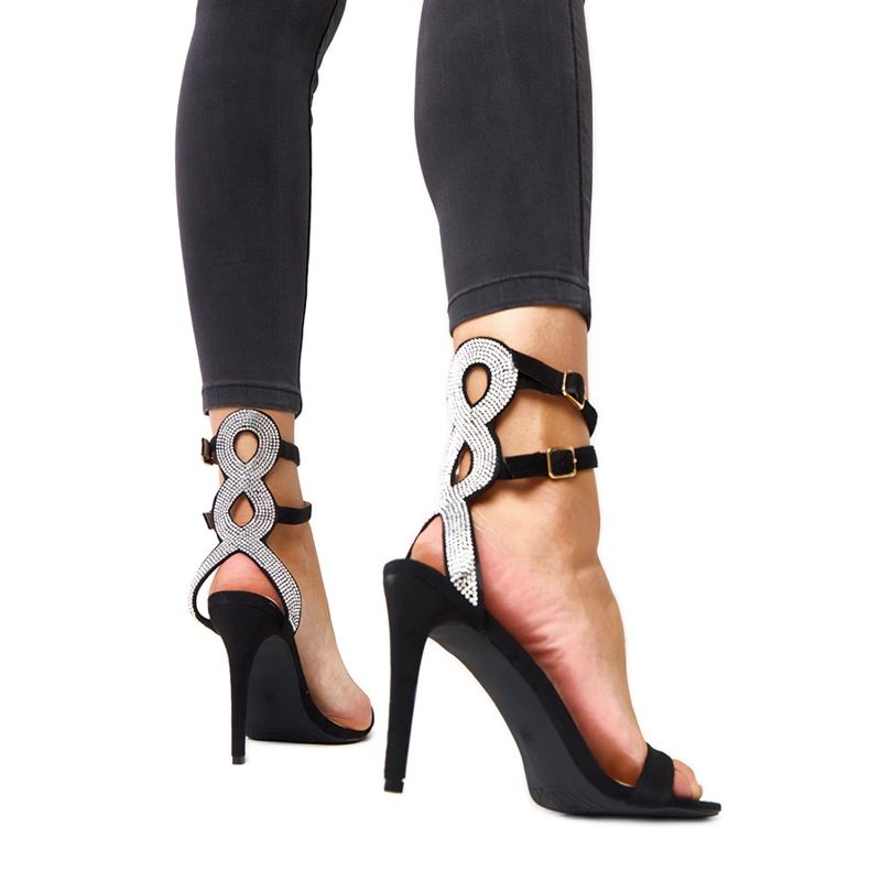 Inna Sandales à talons noires avec zircons cubiques d'Actameia le noir