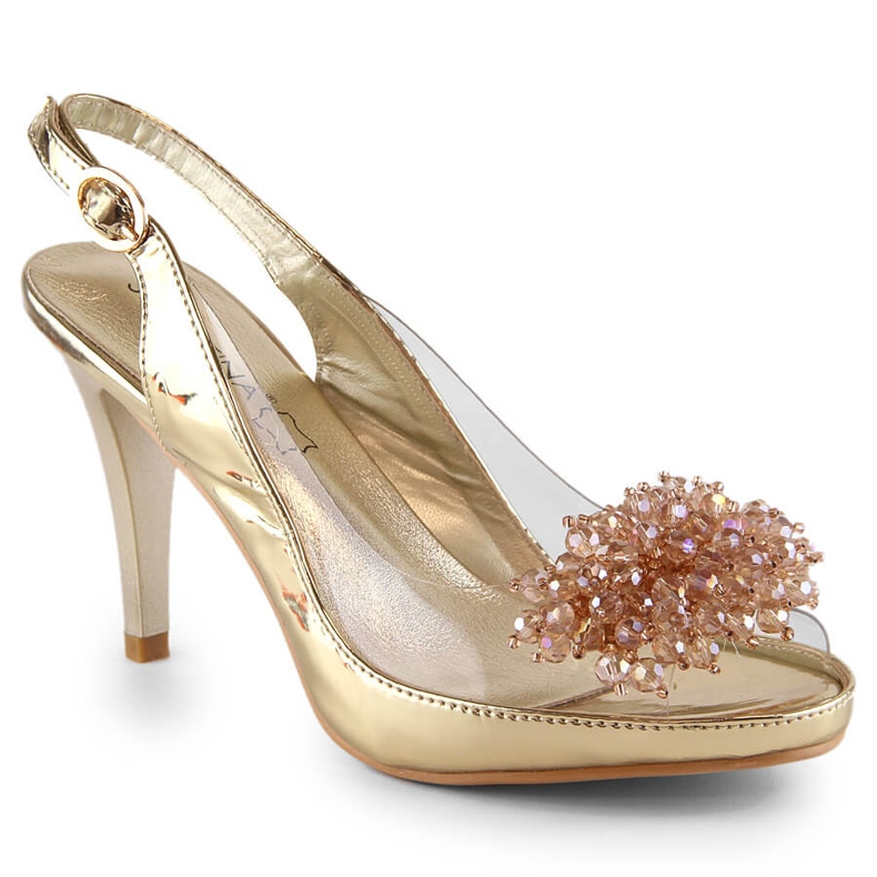 Sandales épingles transparentes avec perles Sabatina dorées d'or