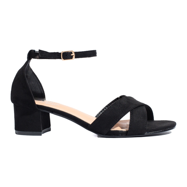 Sandales à talons bas en daim noir de Shelovet le noir