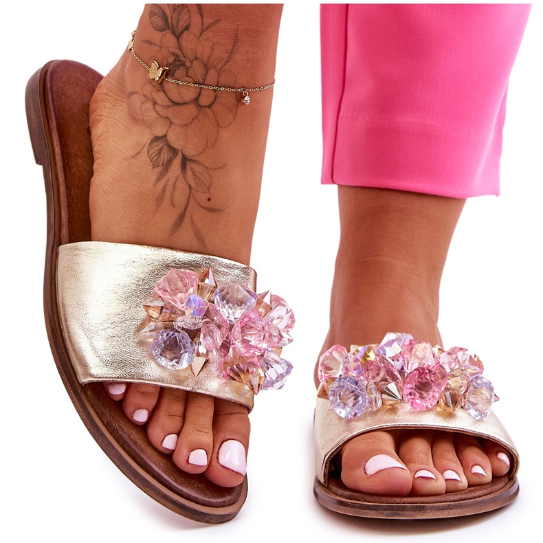 Chaussons Femme Cuir Avec Décoration Nicole 2726/064 Or d'or