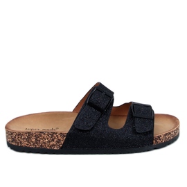 Chaussons Alexa en liège noir scintillant