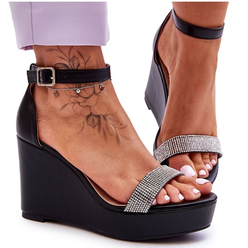 WD1 Sandales Compensées En Cuir À La Mode Noir Arwen le noir