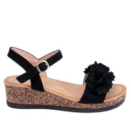 Sandales compensées à fleurs de Pionter Black noir